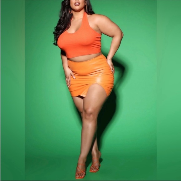 Plus Size Orange Ribbed Halter Top - Picture 12 of 12
